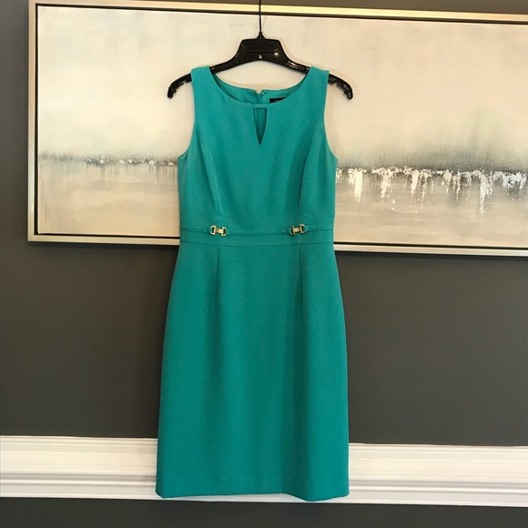 Tahari Teal Sleeveless Shift Dress - Picture 1 of 3